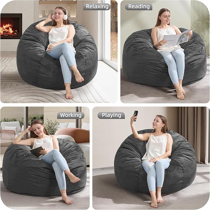 Hobestluk 3FT Bean Bag Chair Giant Bean Bag Chairs for Adults Large Bean Chairs with Removable Cover, Beanbag Chair with Filler, Adult Bean Bag Chairs for Living Room, Bedroom