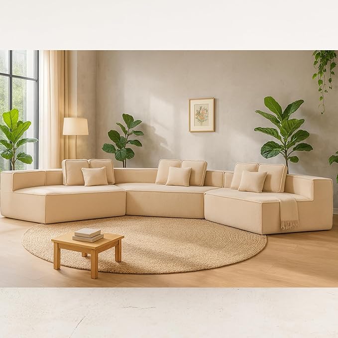 KEIKI 181" Ultra Large Modular Sectional Sofa Teddy Sherpa Full Foam Cushion Deep Seat Oversized Couch for Open Concept Homes Grand Living Rooms Elegant Family Lounge Modern Comfort