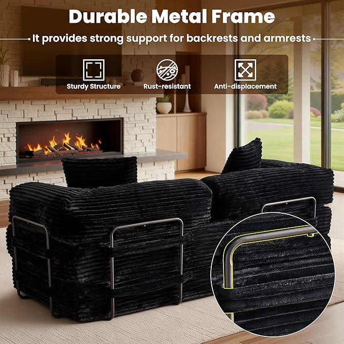 ovios 81" Folding Sofa Bed, Foldable Sleeper Boneless Couch with Pull Out Beds, Modular Convertible Floor Futon Loveseat Lounger for Living Room (Faux Fur, Black)