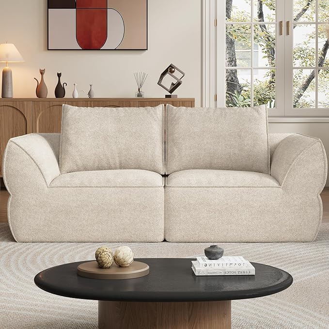 76.4" Cloud Loveseat Sofa, Deep Seat Couch with Pillows, Modern Comfortable Upholstery Boneless Sofa, 1 Piece for Living Room, Bedroom, Apartment, Removable Cover，No Assembly Required, Apricot