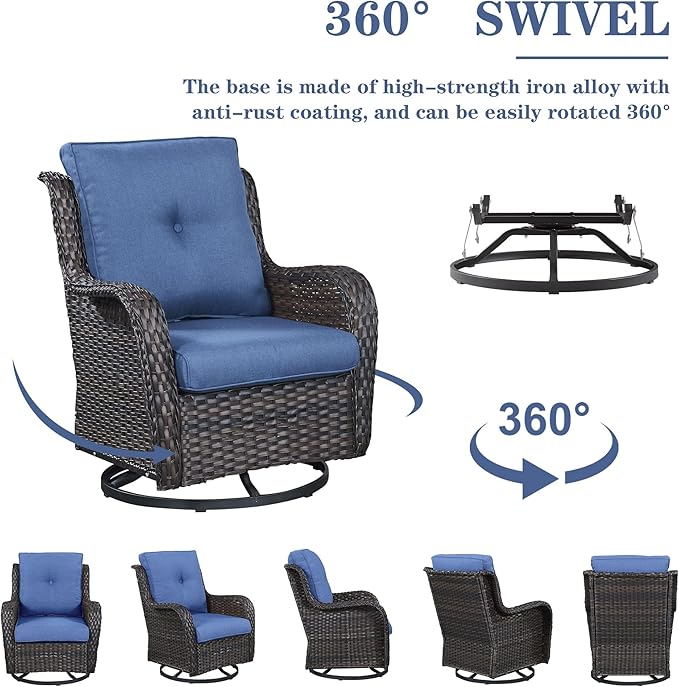 Belord 4 Piece Patio Furniture Set - Outdoor Glider Bench with Swivel Rocker Chairs and Coffee Table, High Back Small Outdoor Conversation Furniture Sets for Deck Sunroom Balcony Backyard