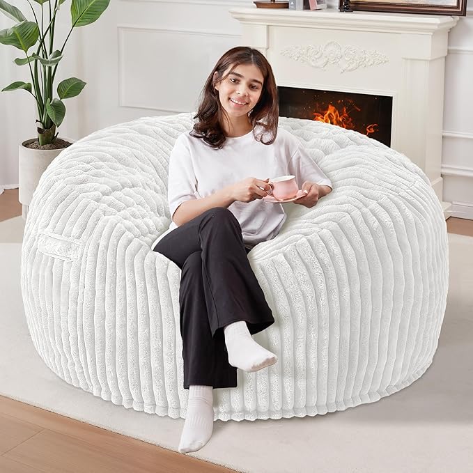 Homguava 3 FT Bean Bag Chair,3' Big Bean Bag,Large Bean Bag Chairs for Adults with Memory Foam Filled,Comfy Beanbag Chairs Soft Bean Bag Sofa with Dutch Corded Plush Cover-Beige