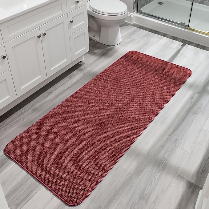 Bosap Christmas Bath Mat,Ultra Thin Bathroom Runner Rugs,Large Bath Mats for Bathroom,Quick Dry,Non-Slip,Machine Washable,Low Pile,Bath Rug,Shower Outside,Sink,Home Decor Accessories.Red,（17x59inch）
