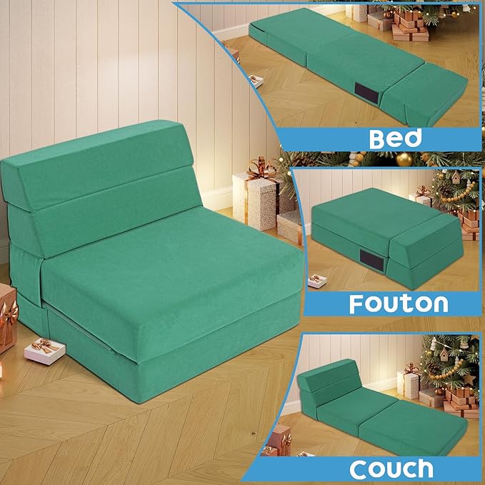 Folding Sofa Bed with Backrest 4 in 1 Convertible Sleeper Chair Memory Foam Fold Out Chair Bed Foldable Mattress Portable Floor Futon Sofa Couch for Living Room/Dorm/Guest Room/Home Office