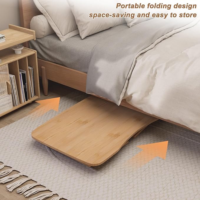 Japanese Bamboo Folding Floor Table – Portable Collapsible Tatami Coffee Table, No-Assembly Foldable Low Table for Sitting on the Floor, Compact Space-Saving Design for Home, Tea Room & Camping (Wood)