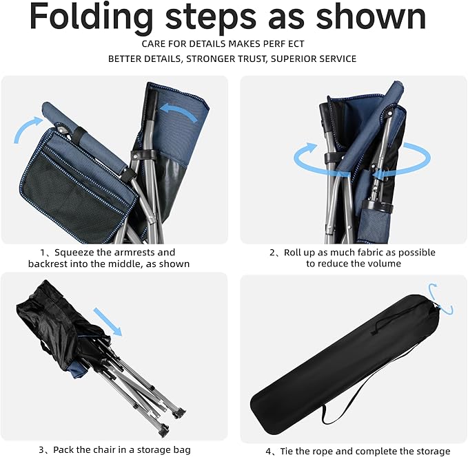 Folding Camping Chair with Cup Holder and Storage Bag, Heavy Duty Support 400 LBS, Oversized Collapsible Portable Camping Chair for Outdoor Camp, Picnic, Travel, Fishing Blue