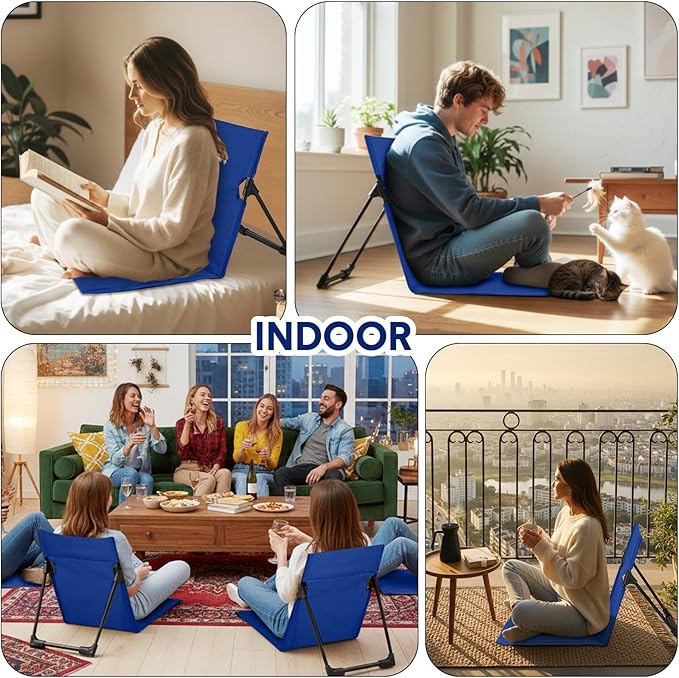 Jetec Foldable Floor Backrest Chair Portable Camping Chair with Storage Bag Light Weight Lazy Seat for Indoor Outdoor Bed Ground Park Lawn Concerts Beach Hiking