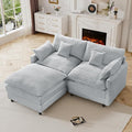 HYJT-H&K 74" L Shaped Cloud Couch Modular Small Sectional Couches for Living Room Small Spaces, Comfy Fluffy Corduroy Cloud Loveseat with Ottoman 3 Seat Sectionals Sofa, Grey