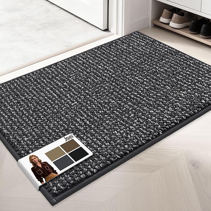 JSEI Dirt Trapper Door Mat 24"x36" Non-Slip Washable Entrance Mat, Dog Doormats, Absorbent & Fade-Resistant Floor Mats, Low Profile Welcome Mats for Entryway, Front Door, and Inside Entrance, Charcoal