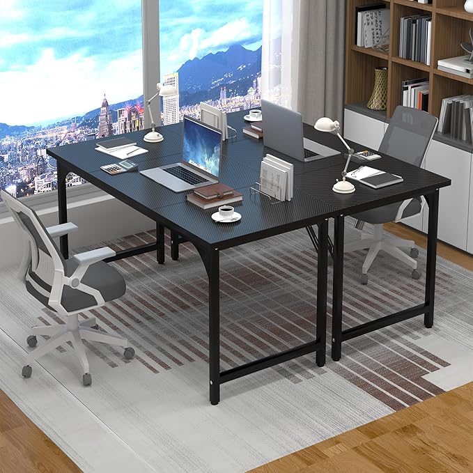 Computer Desk, 55 Inch Large Home Office Desks, Work Desks Table for Home Office, Computer Desk w/Metal Frame and Corner Reinforcement Structure, Large Legroom Spread Out for Writing Study