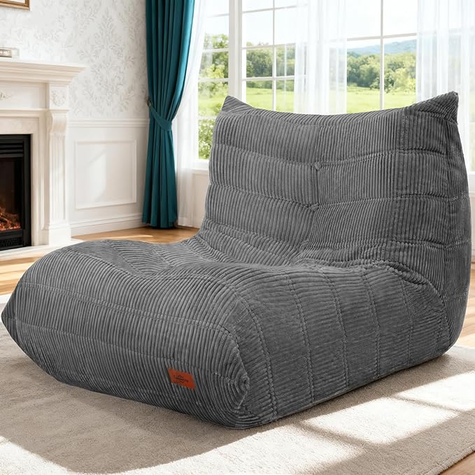 Bean Bag Chair,Giant Beanbag Chairs for Adults,Comfy Large Fireside Chair Lazy Sofa,Corduroy Bean Bag Lounger with Memory Foam Filled,Floor Sofa Couch for Home,Dorm,Living Room (Light Gray)
