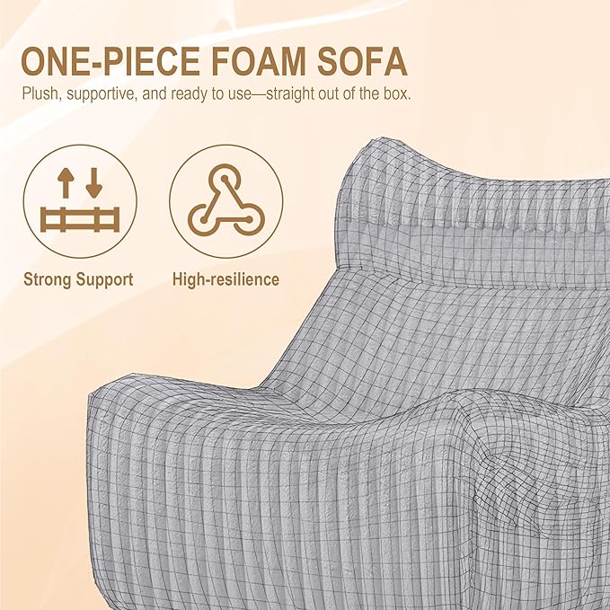 Bean Bag Chairs, Giant Bean Bag Chair for Adults, Memory Foam Lounge Chair, Comfy Lazy Floor Chair, Bean Bag Sofa for Living Room, Bedroom and Office, Single Bean Bag (Grey)
