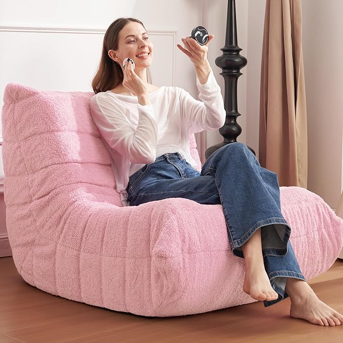Bean Bag Chair Big Sofa Beanbag Chair for Adults Fireside Chair Bean Bag Lounger with Memory Foam Filled for Home,Apartment or Gaming Venue(Pink Teddy)