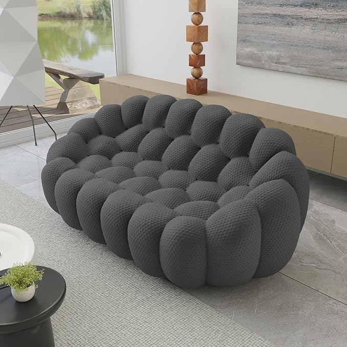 JACH 78.74'' Modern Bubble Curved Couch, Upholstered Love Seat Boneless Lazy Floor Sofa, 3D Honeycomb-Shaped Leisure Sofa for Living Room, Apartment, Small Space, Grey