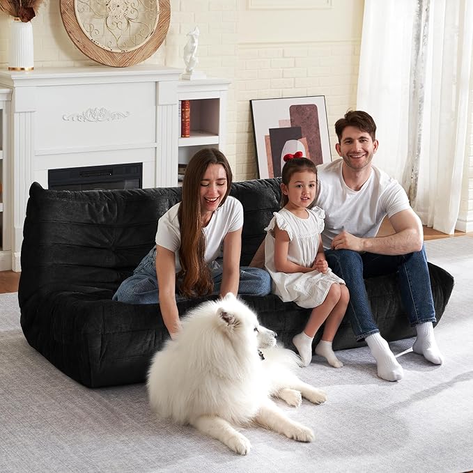 HABUTWAY Bean Bag Chair, Giant Bean Bag Chairs for Adults, 3 Seater Fireside Chair, Lazy Large Floor Bean Bag Sofa for Living Room, Bedroom, Dorm, Office (Black)