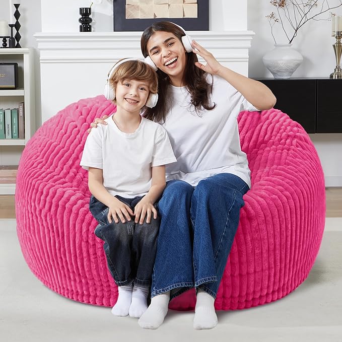 Homguava 3 FT Bean Bag Chair,3' Big Bean Bag,Large Bean Bag Chairs for Adults with Memory Foam Filled,Comfy Beanbag Chairs Soft Bean Bag Sofa with Dutch Corded Plush Cover-Pink