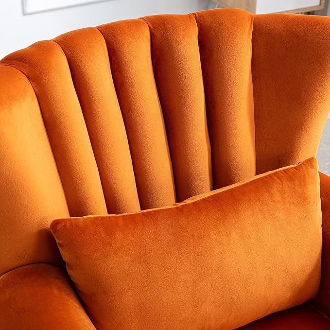LZAREAL Accent Reading Arm Chairs Set of 2 Midcentury Modern Comfy Corner Sofa Chair, Wingback Waiting Room Club Chair with Tufted Back for Living Room/Bedroom/Reception Room, Velvet Orange