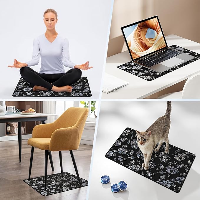 Grounding Mat for Bed Feet Sleep Yoga Pet Desk Grounding Pad for Energy Balance Wellness with 15ft Grounding Cord 23.6"x13"