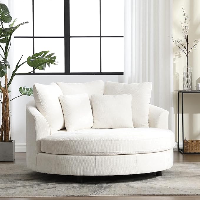 Chifee & Vingol 59.8" W Oversized Accent Barrel Chair Large Round Chair with Wheels,Light Beige