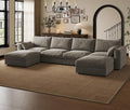 Cloud Modular Sectional Sofa Couch with Storage Ottoman, 128" Oversized Sectional Couches for Living Room, Cloud Modular U-Shaped Sofa with Chaise, 6 Seater, Chenille, Light Gray