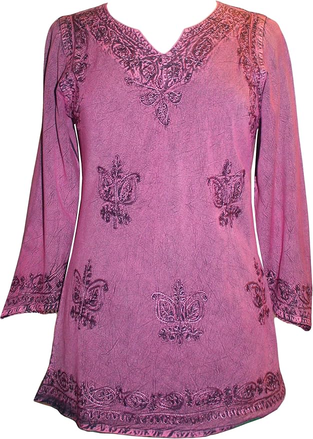 Agan Traders 2025 Winter Long Sleeve Diamond Neck Embroidered Tops - Medieval Boho Vintage Tunic Kurta Blouses for Women