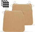 D-Shaped Indoor Chair Cushions 17" x 16" for Kitchen & Dining Chairs – 2'' Thick Seat Pads with Ties & Non-Slip Backing, High-Density Foam, Machine-Washable Covers, Set of 2 with Chair Leg Pads, Khaki