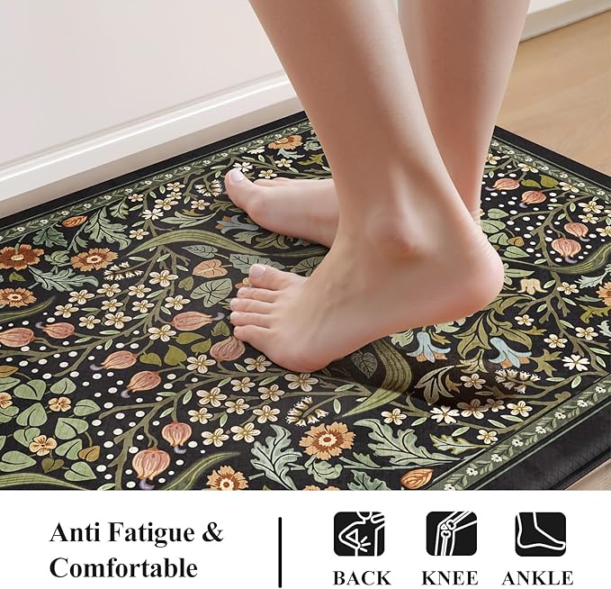 Collive Kitchen Mats Cushioned Anti Fatigue, Non Slip Waterproof Kitchen Floor Mat Black Sink Rug, Modern Comfort Desk Standing Rugs for Bedroom, Office, Laundry, 24''x59''
