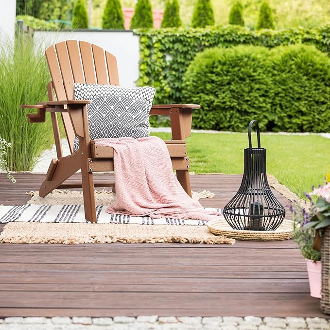 FUNBERRY Folding Adirondack Chair Set of 6, All Weather HDPE Fire Pit Chairs with Cup Holder for Outdoor