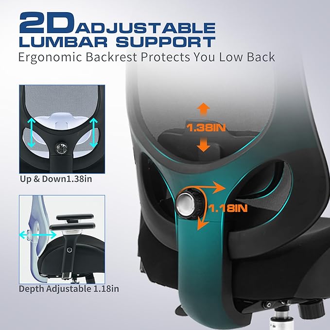 700lbs Big and Tall Office Chair for Heavy People Ergonomic Mesh Desk Chair with Wide Thick Seat Cushion, Adjustable Lumbar Support and 4D Armrests for Aitting All Day