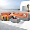 ovios Outdoor 7 Piece Coversation Set with Coffee Table,Sectional Patio Furniture Set with All-Weather Wicker Sofa,Modern Outside Couch for Balcony Backyard Pool, Orange