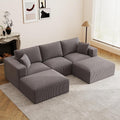 110" Modular Sectional Sofa, Boneless Couch U Shaped Memory Foam Cloud Couch with Chaise, Cozy Upholstered Corduroy Floor Couch, No Assembly Required Living Room Furniture for Apartment Home, Grey