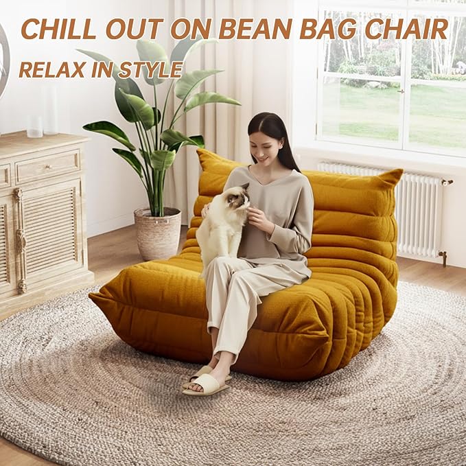 Selyteramy Oversized Bean Bag Chairs for Adults, Giant Beanbag Chair with Memory Foam, Comfy Lounge Chair Lazy Sofa for Apartment, Living Room, Bedroom, Office(Teddy Fabric)
