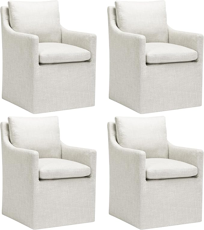 DUHOME Upholstered Dining Chair with Casters,Linen Dining Chairs Set of 4,Single Sofa Chair with 4 Casters,Upholstered Arm Chair for Bedroom Reading Room Waiting Room Kitchen Dining Room