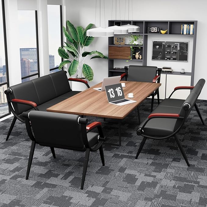 wonline Waiting Room Bench, Office Furniture Reception Chairs with Arms, Leather Chairs is Suitable for Clinic,Airport,Hospital,Barber,Salon,Bank-3 Seat(Black,4pcs)