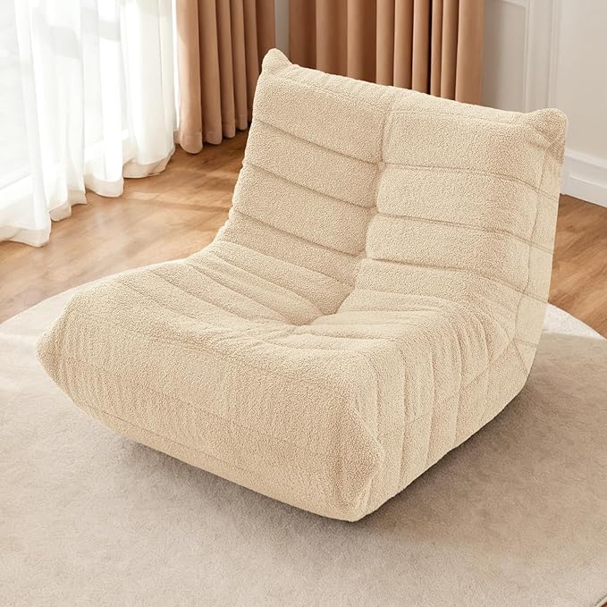 HABUTWAY Bean Bag Chairs Fireside Lazy Floor Sofa, Soft Teddy Fleece Bean Bag Sofa with High-Resilience Foam Filling，Beanbag for Living Room, Bedroom, Office (Khaki Teddy)