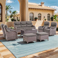 moosprr Luxury High Back Outdoor Furniture with 6-inch Extra Thick Cushions, Patio Furniture Set with Swivel Chairs, 8 PCS Wicker Conversation Set for Yard, Deck, Poolside, Brown/Grey