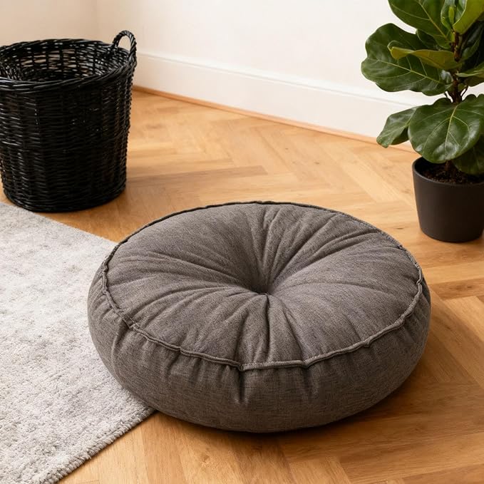 KiBcsLic Round Floor Pillow, Meditation Floor Pillow, Circle Small Seating Cushion for Sitting Sofa Bed Office, Deep Gray