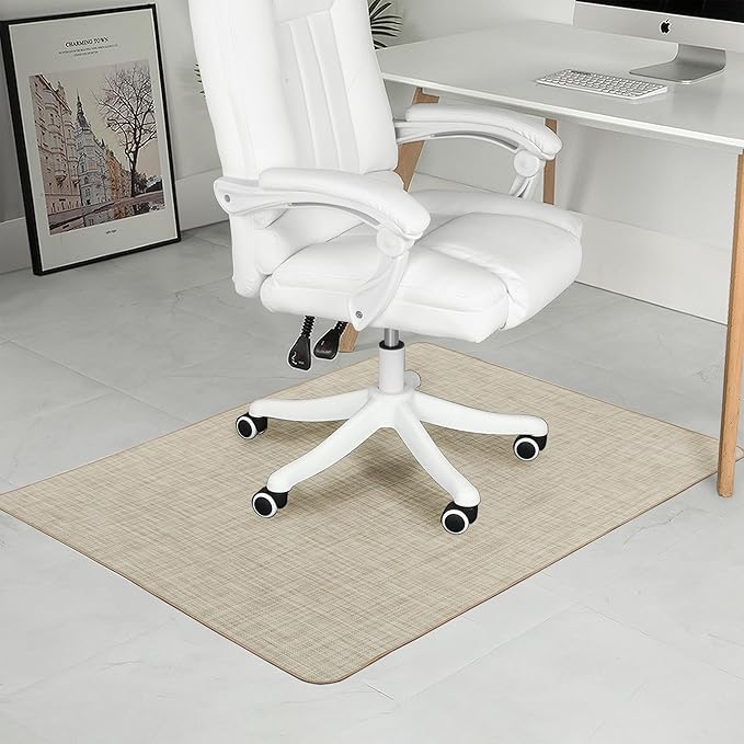 RccugmatS Chair Mat for Hardwood Floor, 47" x 52" Heavy Duty Office Chair Mat for Rolling Chairs, Anti Slip, Non-Curve, Floor Protector for Home Office, Beige Linen