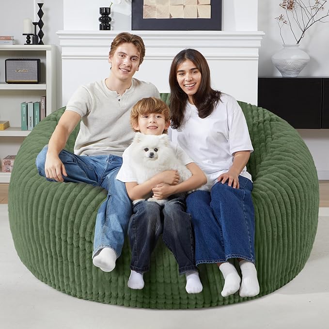 Homguava 5 FT Bean Bag Chair,5' Big Bean Bag,Giant Bean Bag Chairs for Adults with Memory Foam Filled,Comfy Large Beanbag Chairs Soft Bean Bag Sofa with Dutch Corded Plush Cover-Green