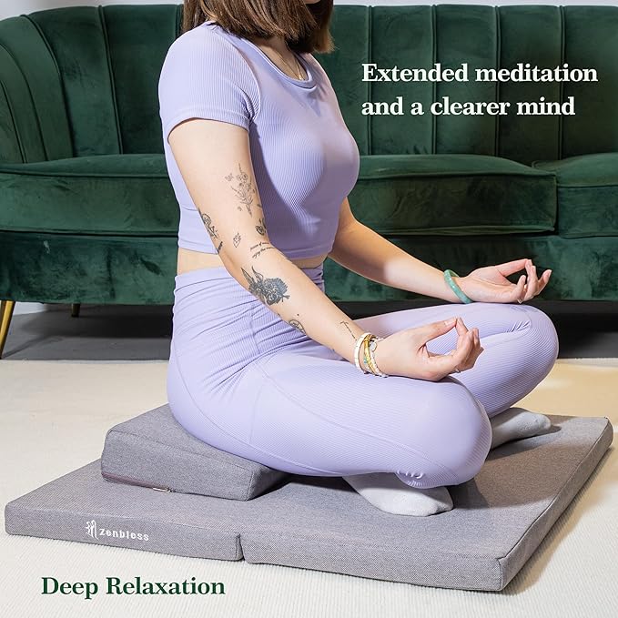 ZenBless Zafu Meditation Cushion Set,Yoga Meditation Pillow for sitting on floor,Large Square Meditation Mat and Pillow Set, Floor Pillow, Washable Cover(27.6")