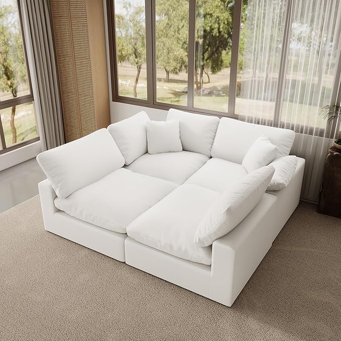 Forest aesthetics Oversize Cloud Modular Sectional Sofa,Chaise Down Filled Comfort Sofa Detachable Couch Cushion Covers for Living Room Apartment,White