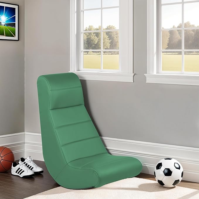 Factory Direct Partners Soft Ergonomic Horizontal Soft Floor Video Rocker - Cushioned Ground Chair Great for Reading, Gaming or Watching TV for Kids, Teens and Adults - Green, 10489-GN