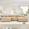 KEIKI 130" U-Shaped Oversized Corduroy Modular Cloud Sectional Sofa with 2 Ottoman, High-Density Foam Cushion, Extra-Thick Armrest, 3-Seater Fluffy Corner Couch with 9 Pillow, for Living Room, Camel