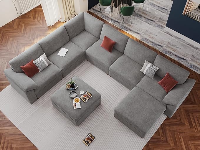 EASE MOOSE Sectional Modular Sofa,Oversized U Shape Sectional Couch Wide Deep seat Sectional Sofa,FSC Certified Comfortable Chenille