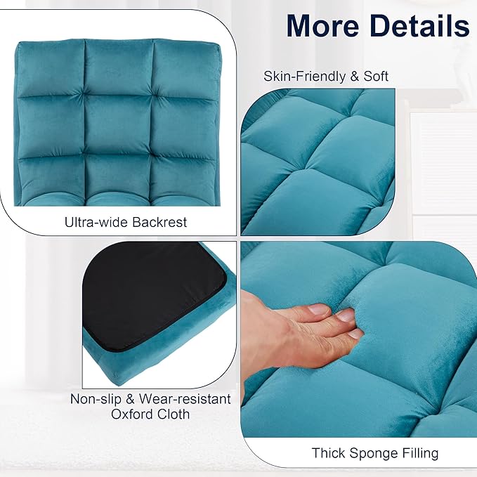 HOMYEDAMIC Floor Chair, 24 inches Wide Oversized Velvet Armless Lay Flat Floor seat Padded Meditation Chair with 6 Adjustable Position Ergonomic Comfortable Convenient(LRSF-010-BLUE)