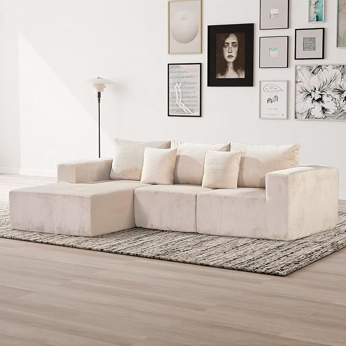 Modular Sectional Sofa,Oversized Cloud Sectional Couch with Deep Seat Modern Boneless L-Shape Lounge Sofa No Assembly Required with Pillows for Living Room Bedroom(Beige)