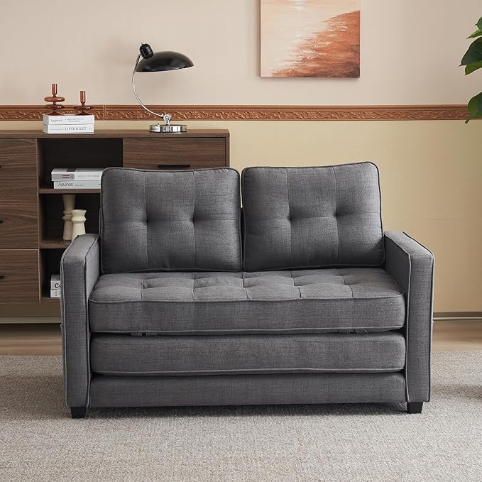 VINGLUpgraded Loveseat Sleeper, 53.5" W 83" L Convertible Sofa Bed Couch Futon Couches for Living Room, Twin Folding Couch Bed for Small Spaces, Foldable Floor Gaming Sofa Bed for Basement, Dark Grey