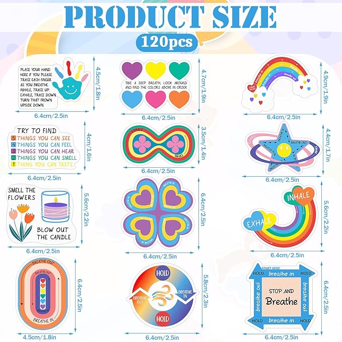 Fulmoon 120 Pcs Anxiety Sensory Stickers Textured Sensory Strips Tactile Rough Calm Sensory Stickers Adhesive Tactile Fidget Tool for Classroom Desk Adults Teens Anxiety Relief(Cute Color)