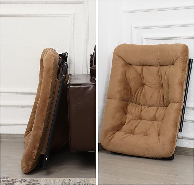 Comfy Saucer Chair for Adults, Soft Faux Fur Bedroom Chair, Accent Dorm Chairs, Flexible Living Room Reading Chairs, Oversized Folding Lounge Seat for Teens, X-Large, Brown