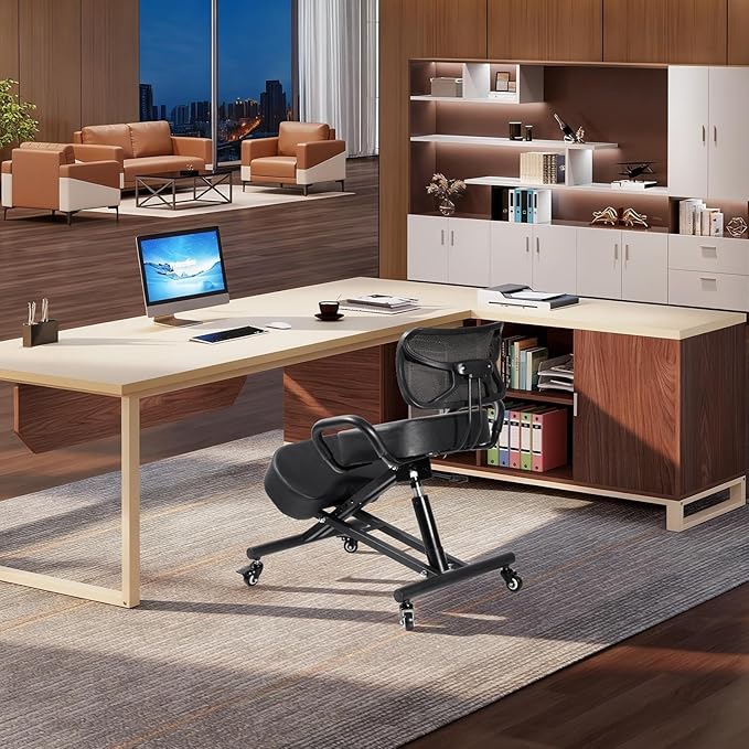 Ergonomic Kneeling Chair Height-Adjustable 32.2-36.2 in Postures Chairs with Lockable Wheels and Armrests Knee Chairs can Hold Up to 220 Lbs Kneeling Ergonomic Chair for Desk Home Meditation,Black